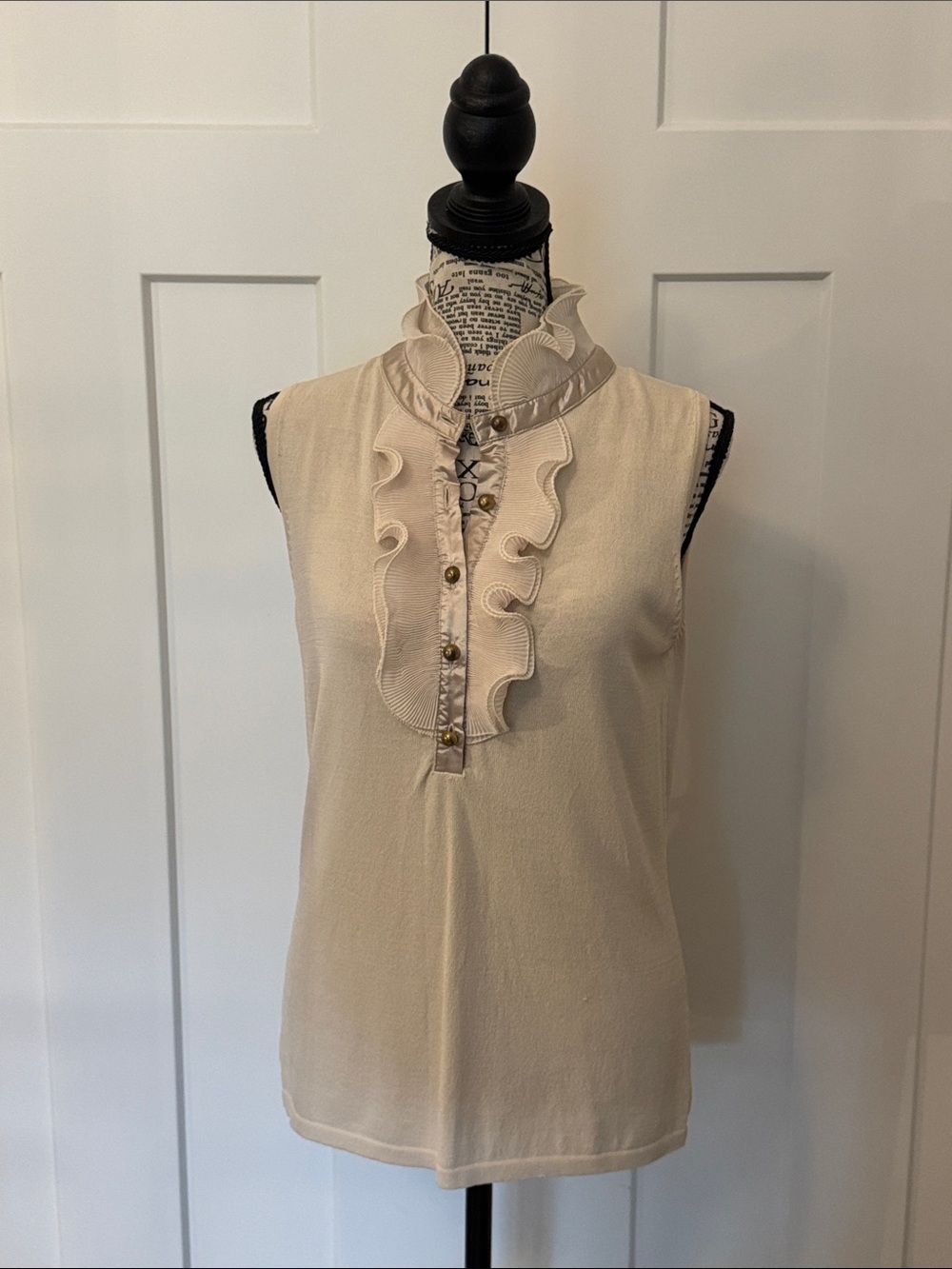 Adrienne Vittadini Cream Ruffle-Front Sleeveless Top
